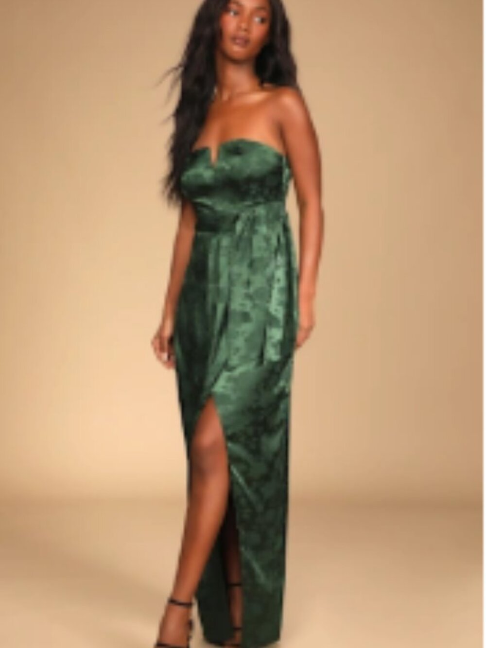 Lulu's Strapless Dark Emerald Gown with Side Sash